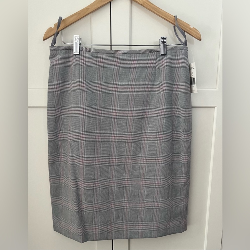 Tahari ASL Women's Houndstooth Plaid Pencil Skirt with Slit Size 8 NWT